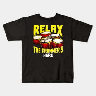 Relax The Drummer's Here Drums Percussion Band Kids T-Shirt